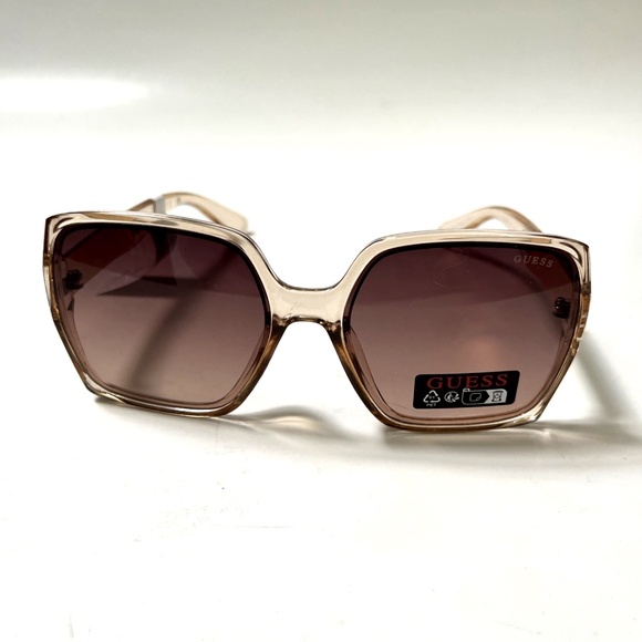 New Original GUESS Oversized Square Sunglasses GO00031 Clear Acetate Brown - Picture 2 of 6